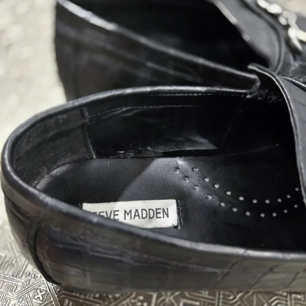 🐢 Steve Madden P-Donnel Black Croc Embossed Men's Leather Loafer - Size 10.5